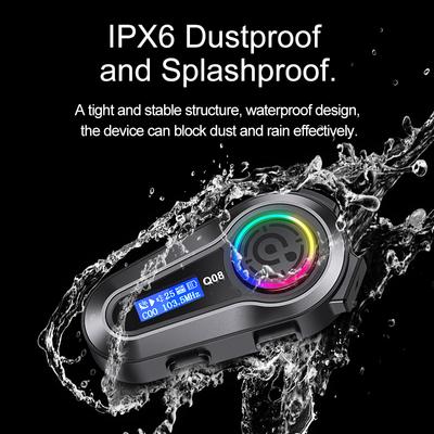 Q08 Max Motorradhelm Bluetooth-Gegensprechanlage IP65 Wasserdicht Intercom-Entfernung 500 Meter Multi-Szene Mixed Music Sharing