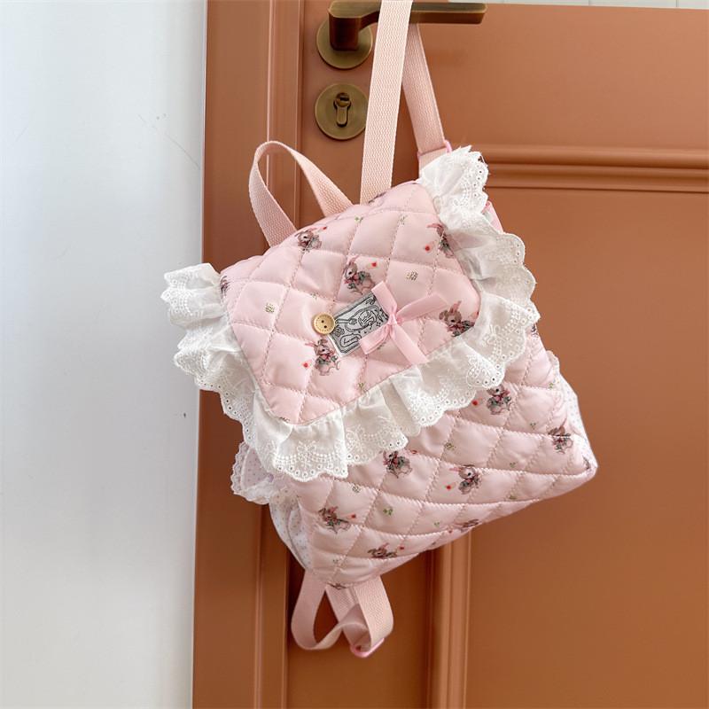 French Floral Kids Backpack With Breathable Nylon For Kindergarten Girls