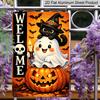 2D Flat, 1pc Halloween Welcome Cartoon Ghost Aluminum Sign, Front Door Welcome Plaque, Farmhouse Entry Wall, Halloween Party Backdrop, Cottage Porch