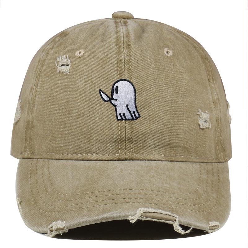 Unisex Hip Hop Cartoon Ghost Embroidery Ripped Baseball Cap One Size хаки