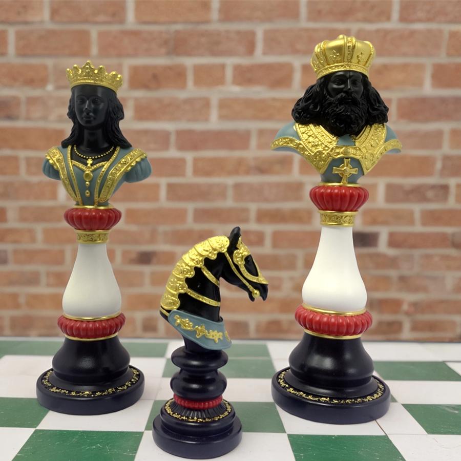 3pc International Chess Sculpture Decoration, Resin Chess Statue,  Chess Pieces Window Display Ornament, Creative Home Decor