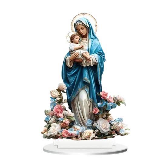 Church Decor Accessories Virgin And Angel Ornament, 2D Acrylic Religious Ornament with Table Base, Catholic Centerpiece, Christian Gift for