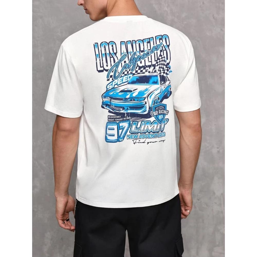 

Лос-Анджелес Экстремальные гонки Спорт Печать Футболки Мужская мода Летняя хип-хоп одежда Хлопковые футболки O-образный вырез Большие топы XXXXXL белый