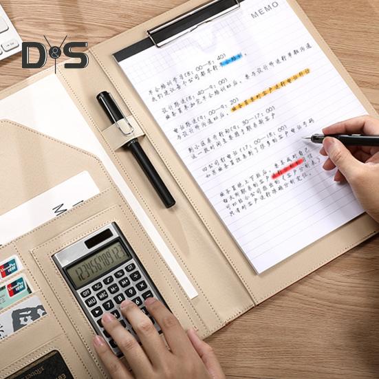 Multifunctional File Folder A4 Document Clipboard Folder with Calculator Pen Slot Card Holder Portfolio Folder with Documents Clip for Business Office