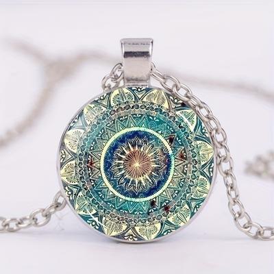 Mandala Flower Time Gemstone Necklace & Bracelet & Earrings Jewelry Set Vintage Decorations Creative Glass Pendant For Women
