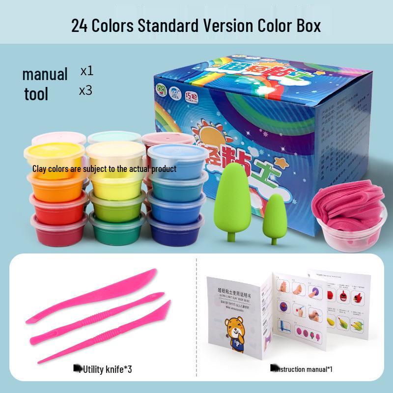 24-Color Non-Toxic Ultra-Light Handmade Clay Set for Kids - DIY Play Dough and Craft Kit