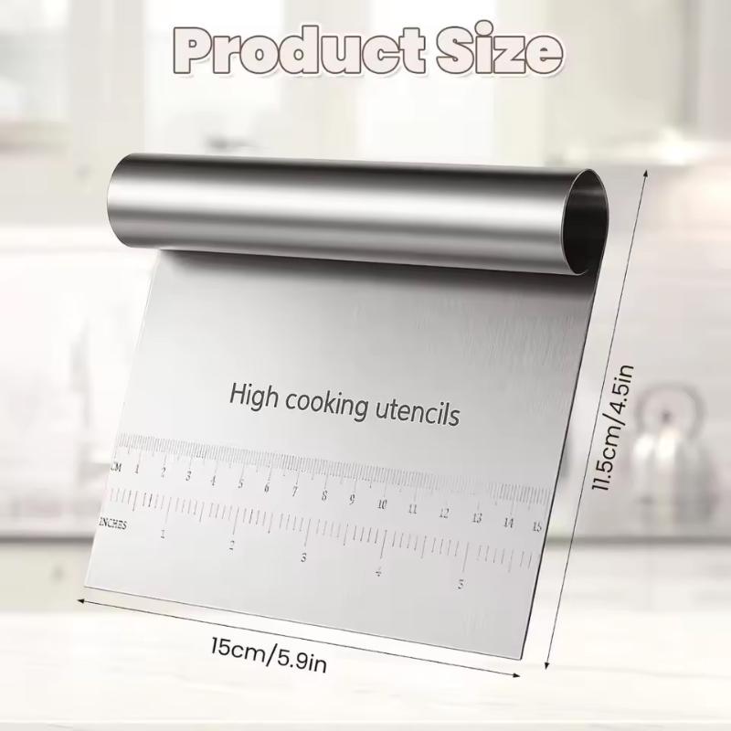 Durable Stainless Steel Dough Pastry Scraper Pizza Cutter Chopper with Measuring Scale for Bread Pastry Pizza Preparation