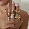 New 6Pcs Punk Liquid Metal Finger Rings Set for Women Vintage Irregular Exaggerated Flower Pearl Ring Bohemia Girl Party Jewelry