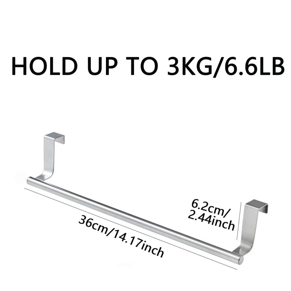1pc-Towel Rack Stand Stainless Steel Cabinet Door Hanging Rod Punch-Free Holder Kitchen Bathroom Shelf Silver