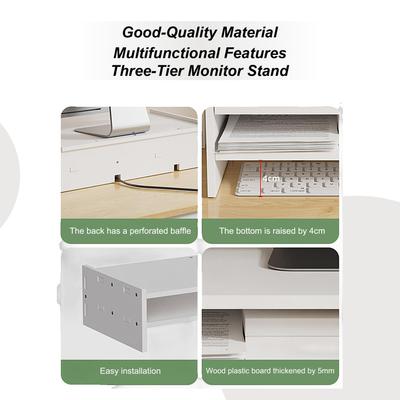 Monitor Stand 3-Tier Desktop Shelf Computer Accessories for Display Workstation Offices Study College Dorm Business Working