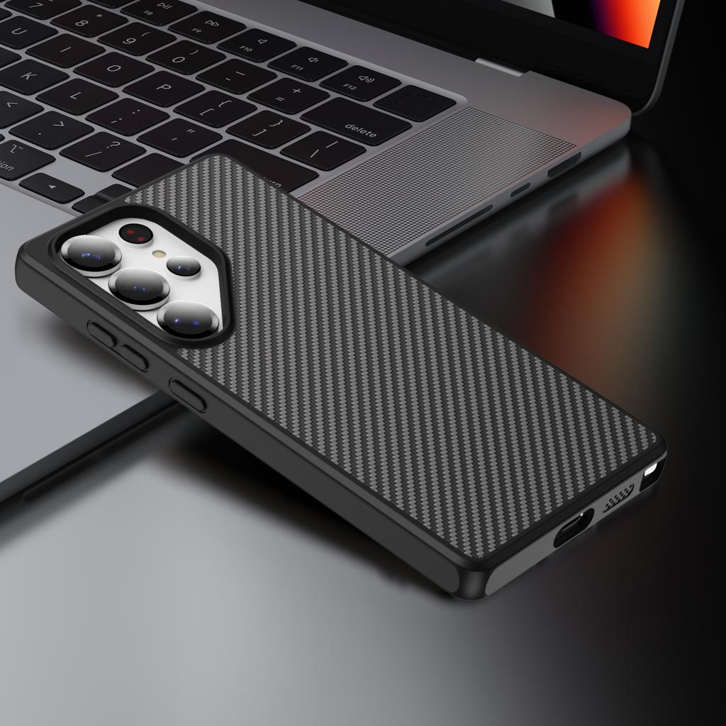 Funda para Teléfono con Textura de Fibra de Carbono y Tacto de Piel para Samsung Galaxy S26 S25 S24 S23 Plus Ultra Cubierta Anti-Arañazos a Prueba de Golpes