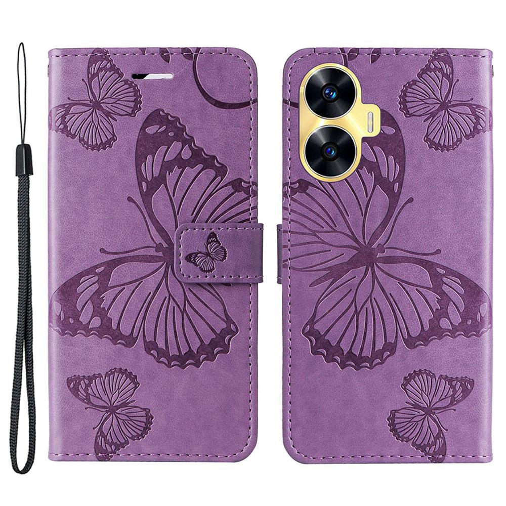 

For Realme C55 Wallet Case Floral Butterfly Imprinted Leather Phone Cover Stand Purple