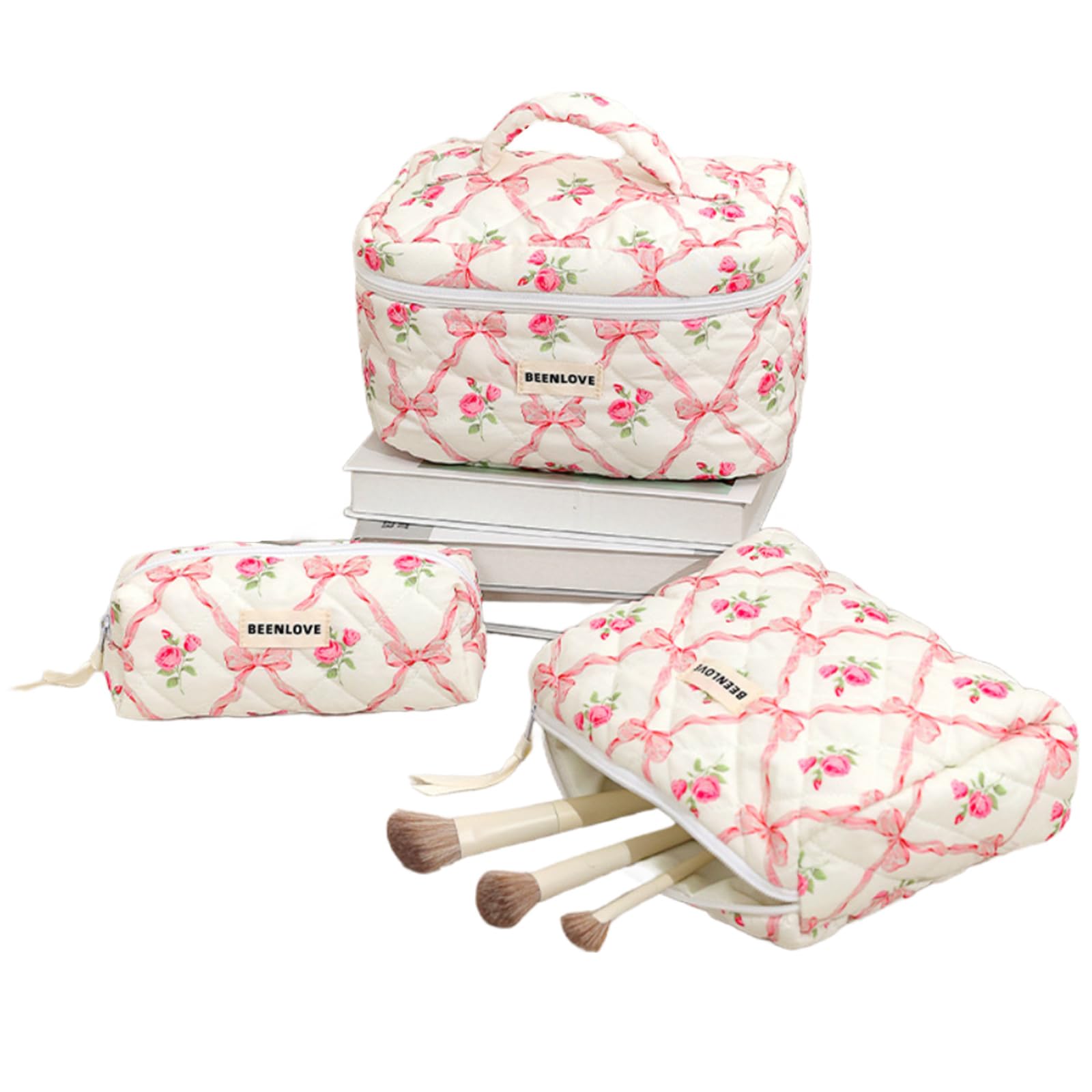 

Хлопковая косметичка Siomlana Большая косметичка-несессер для путешествий, популярная дорожная косметичка, идеально подходит для путешествий, цветочный 3-компонентный набор, вместительная, милая, легкая, мягкая,