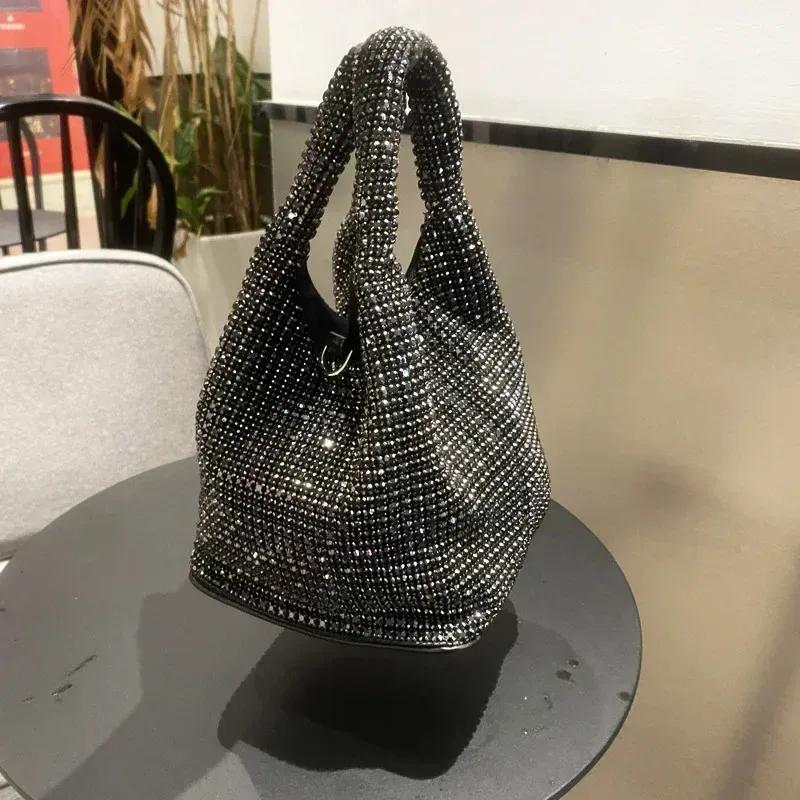 Rhinestone-Filled Bag Women'S Diamond-Studded Dinner Bucket Bag Rhinestone-Studded Chain Bag Shiny Hand-Held Crossbody Bag