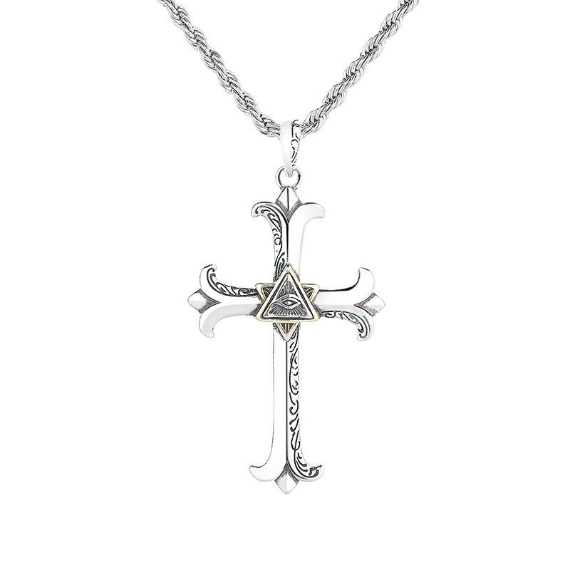 Mens Personalized Hip Hop Vintage God Eye Cross Long Sweater Necklace
