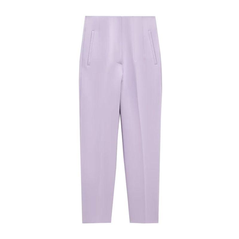 Fashion Commuter Front Pleated Ankle-High Waist Casual Pants