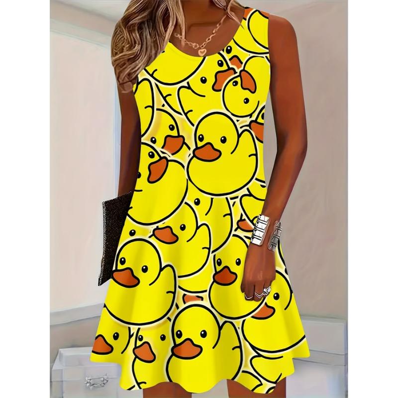 Plus Size Women's Colorful Cat Print Tank Dress Printed Casual Daily Wear Summer Dress Suitable for Summer