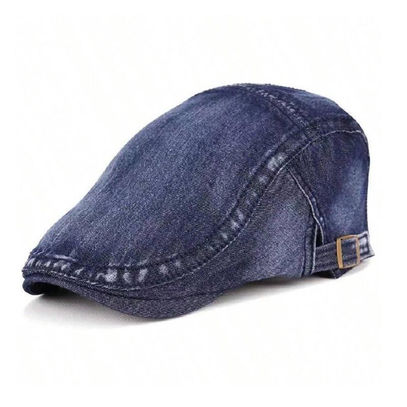 

Women s Retro Washed Denim Newsboy Cap - Korean Style, Large Fit, Face-Slimming Beret One Size Adjustable темно-синий