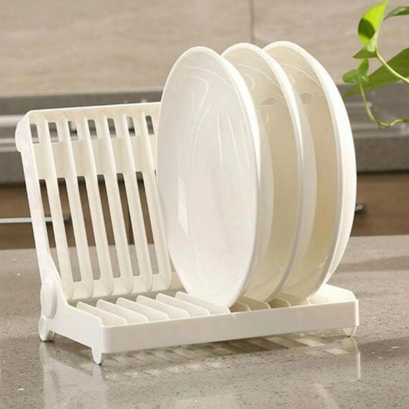Multifunction Kitchen Storage Foldable Dish Plate Rack Organizer Drainer Plastic Tableware Holder Shelf