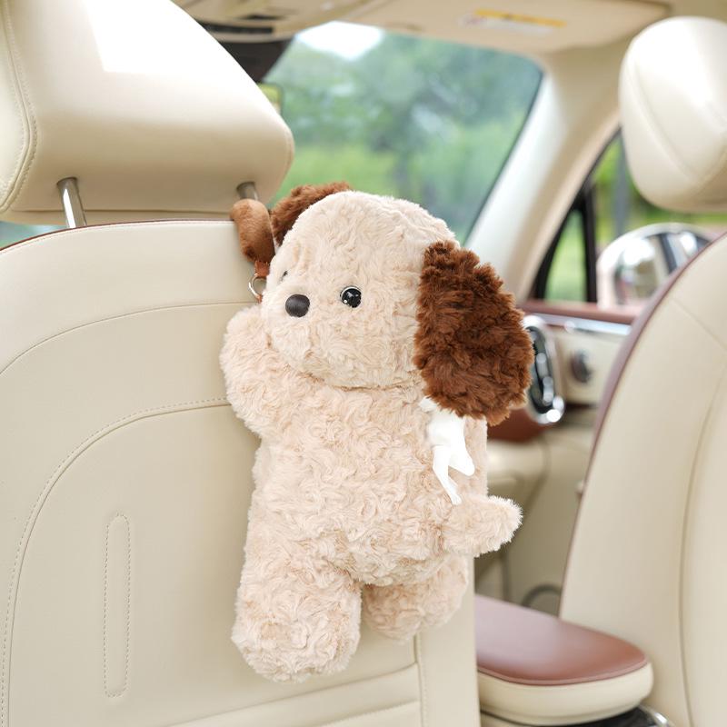 Plush Monkey Car Tissue Holder: Cute Cartoon Doll Pull-Out Tissue Box for Interior.