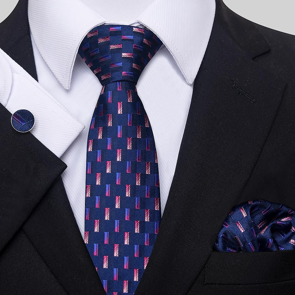 Korean Version Of Casual Floral Tie Men'S Jacquard Polyester Silk Pocket Towel Cufflink Tie Set