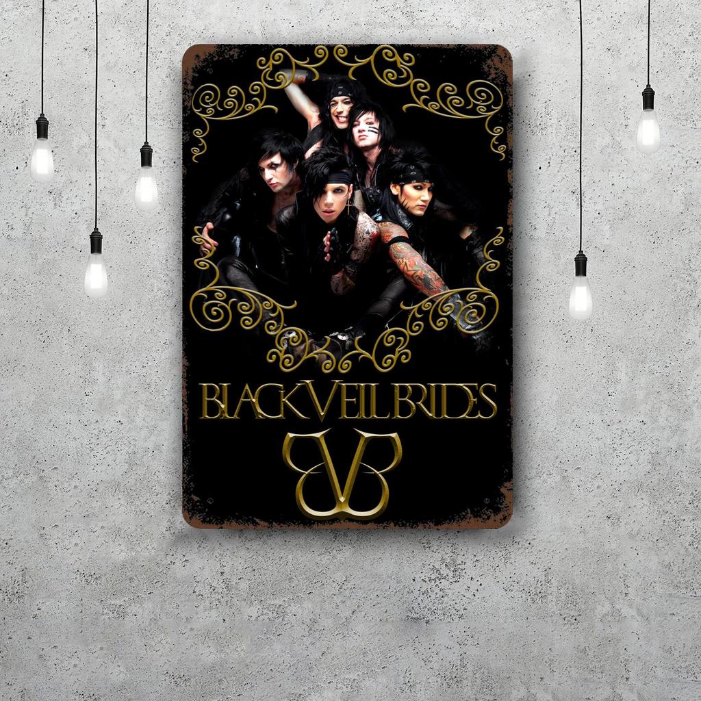 Poster Decorativo Black Veil Brides Segno di Latta Vintage Segno Metallico Placca Decorativa per Pub Bar Man Cave Club Decorazione Murale
