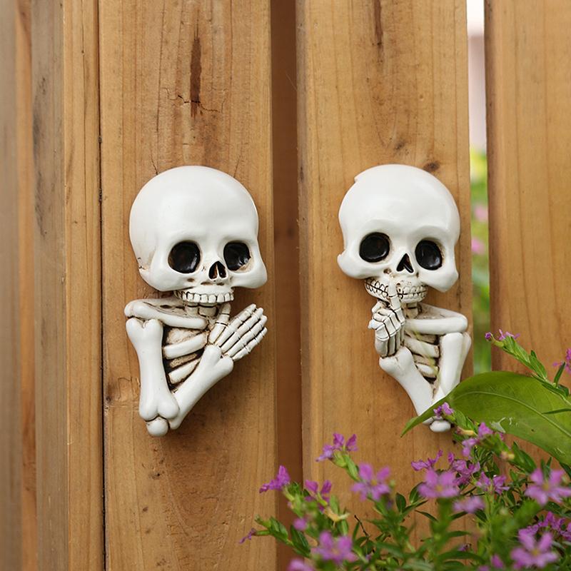 Sjov Stilhedsskelet Statue Halloween Vindueskigger Dørhjørne Dekoration, Gyser Harpiks Kraniestatuer Gotisk Vægskulptur