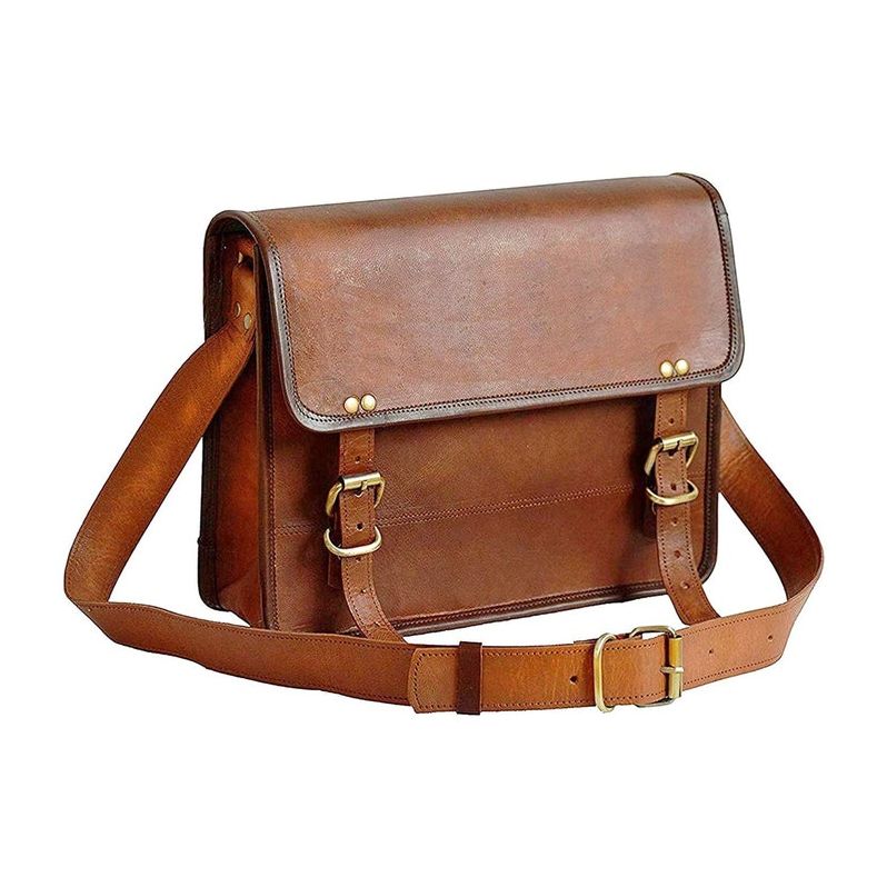 13" Leather Messenger Bag Laptop Case Office Briefcase Gift for Men Computer Distressed Shoulder Bag