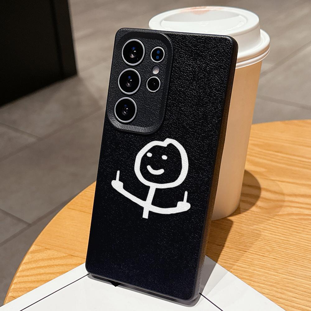 Samsung A07 A16 Xiaomi Redmi 13C 14C for iPhone 17 16 Pro Max Infinix Realme Phone Cases Soft brown Leather pattern TPU Case NY50 Cartoon Matchman art