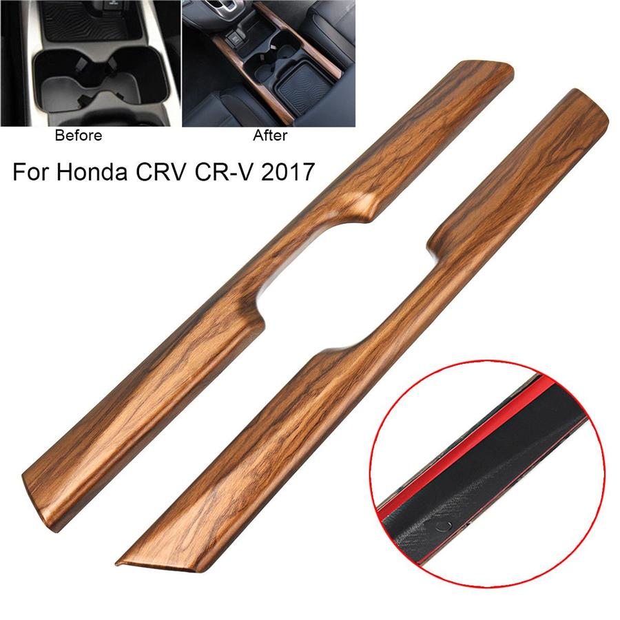 2X Peach Wood Grain Water Cup Holder Stripe Trim Fit For Honda Cr-V 2017-2019