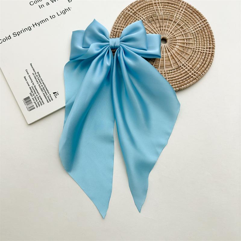 Hairpin Style Bow Double-layered Ribbon Long Tail Tassel Fashionable Lady's Spring Clip Hair Accessory
