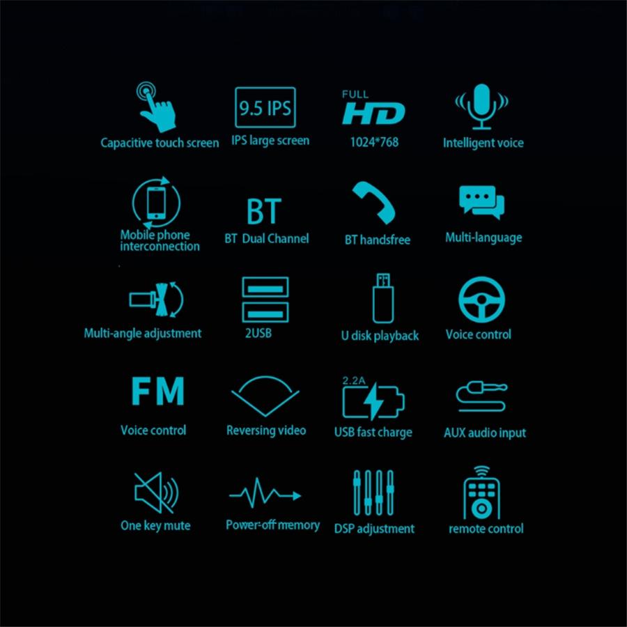 9.5 Inch IPS Screen Car Media Player with Bluetooth Music Player Voice Control Support Multi Languages