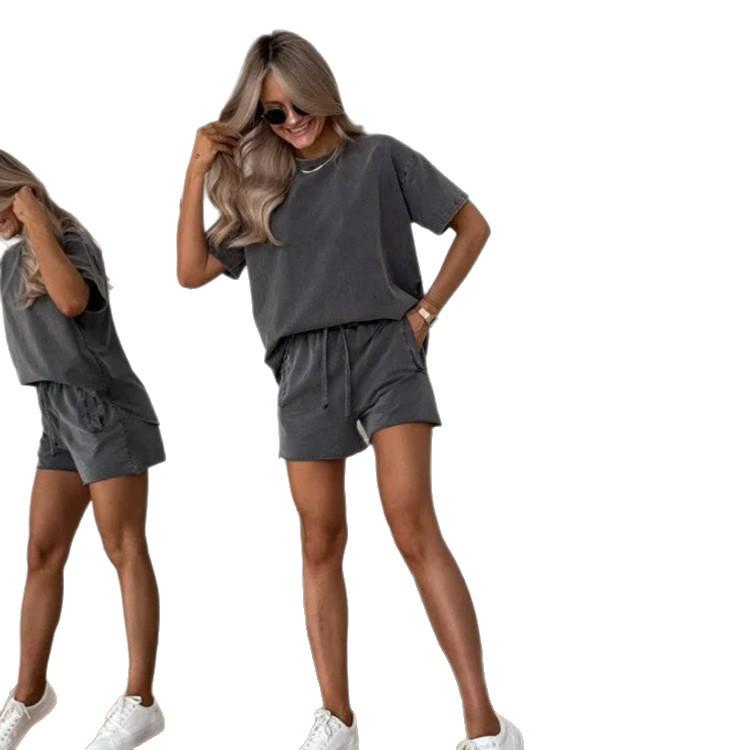 European & American Solid Color Casual Sweatshirt Set