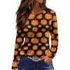 Women's Fashion Hem Slit Casual Halloween Printed Round Neck Long Sleeve Top
