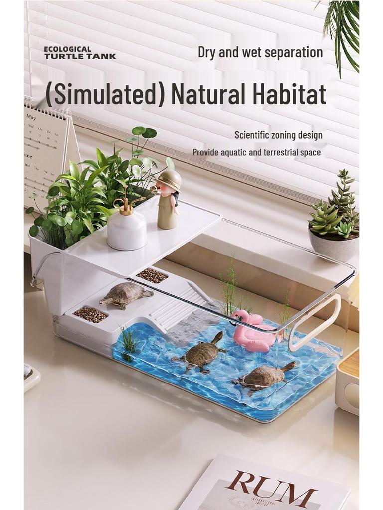 Compact Turtle Breeding Tank for Home and Office with Eco Landscaping and Basking Features