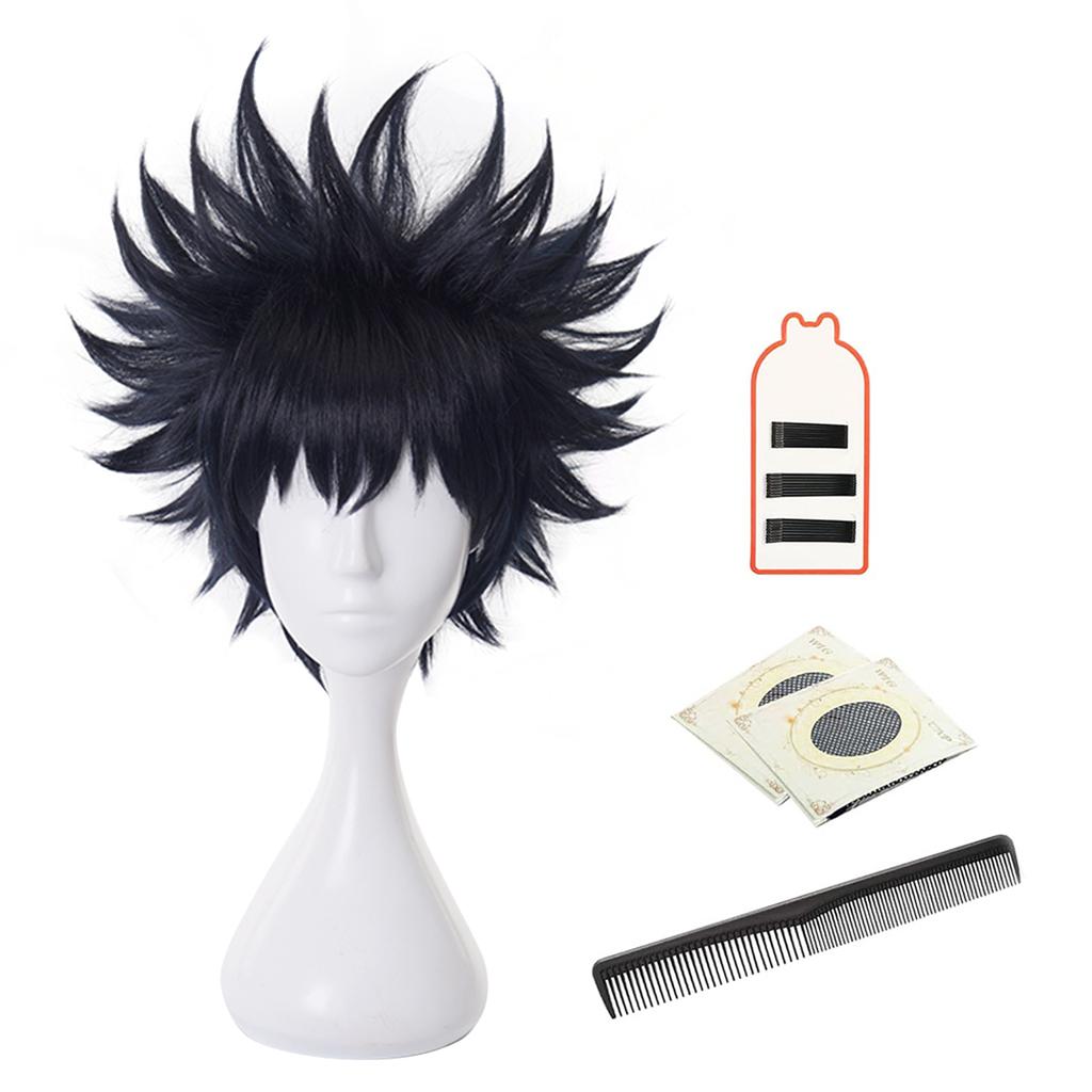 HOLOUN Jujutsu JJK Manga Anime Fushiguro Megumi Cosplay Costume Wig Dark Blue Jacket Pants Uniform Rose Net Synthetic Halloween