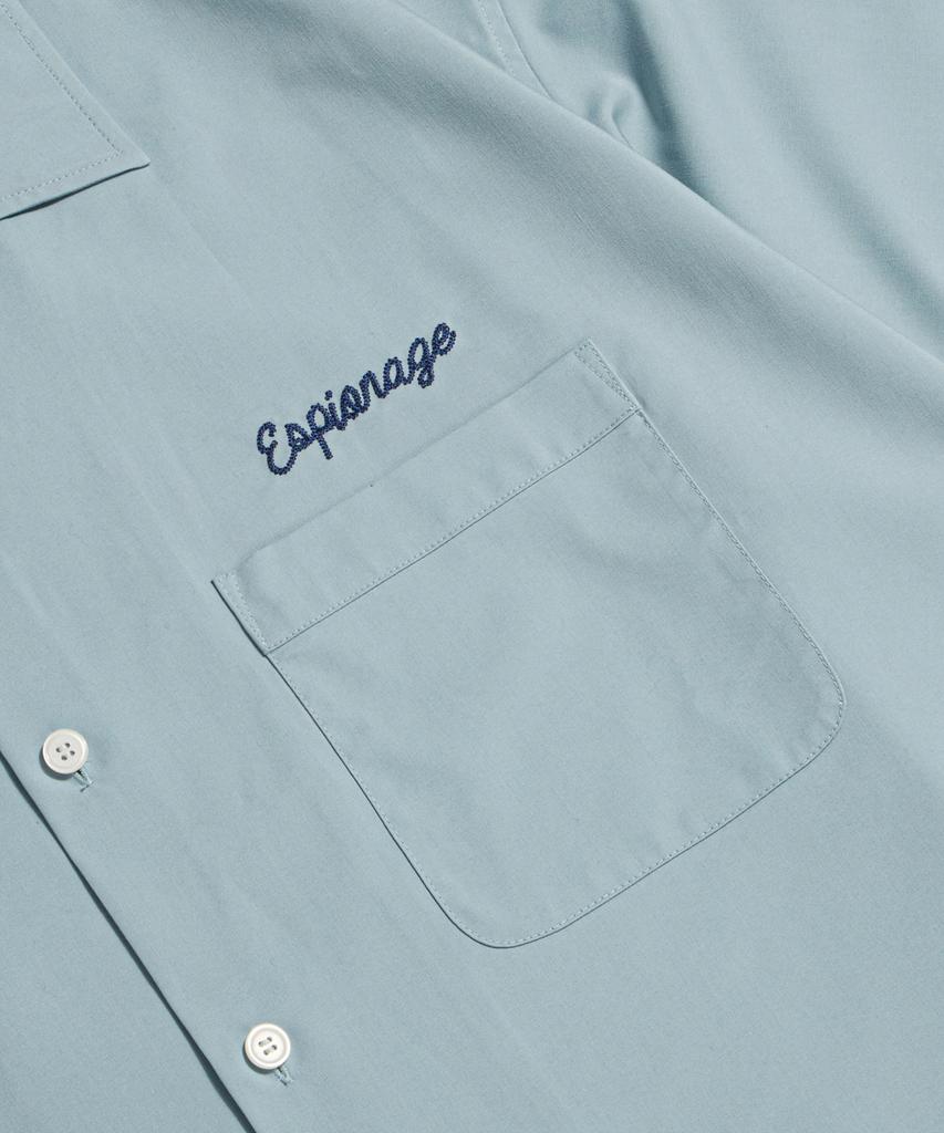 ESPIONAGE Script Logo Open Collar S/S Shirt Rusty Blue