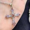 New Fashion Trendy Crystal Pink Zircon Cross Pendant Necklace for Women Girl Crystal Chain Necklace The Spice Girl Party Jewelry