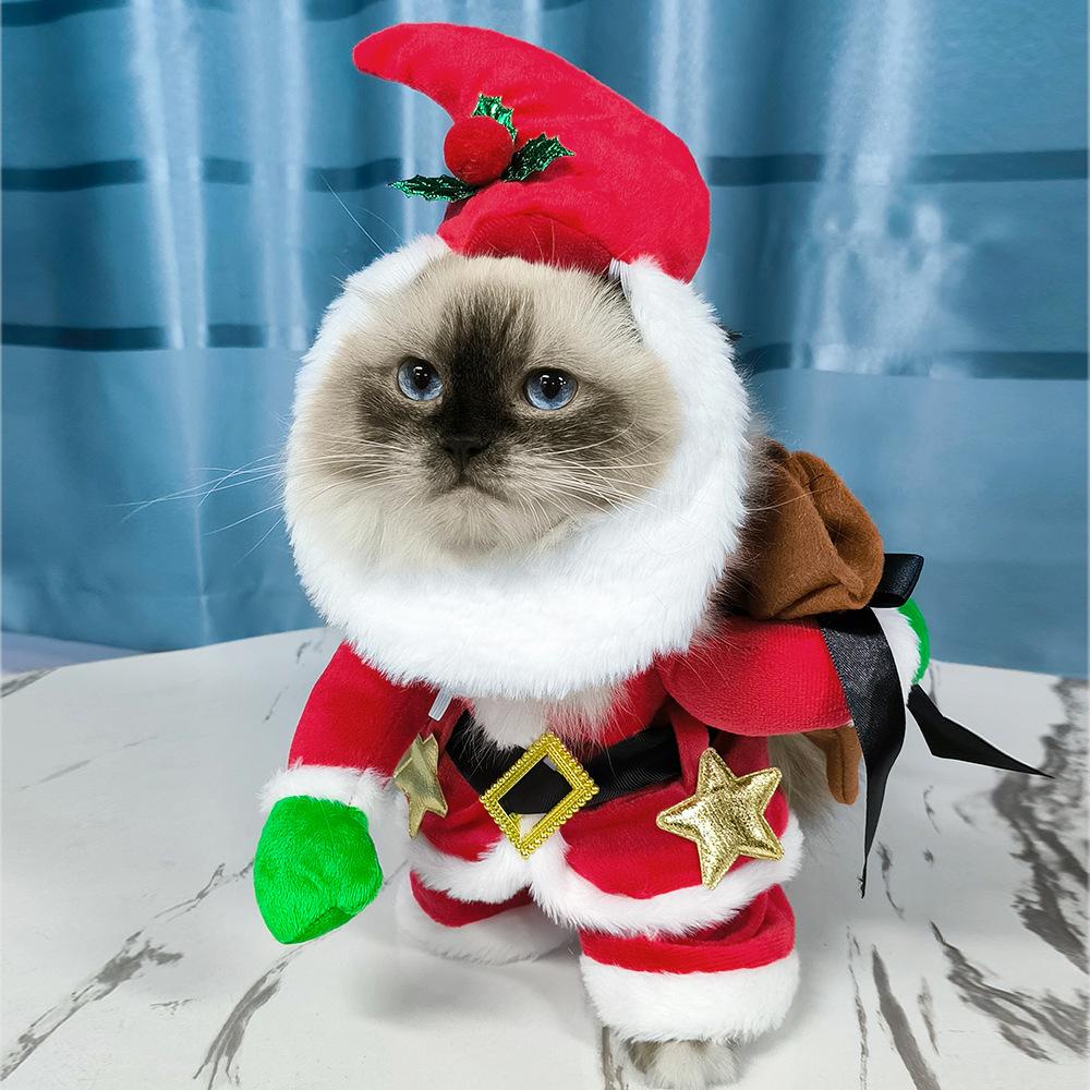 The new Santa Claus transformation clothing, dogs and cats are funny transformation clothing, Christmas pet upright clothing
