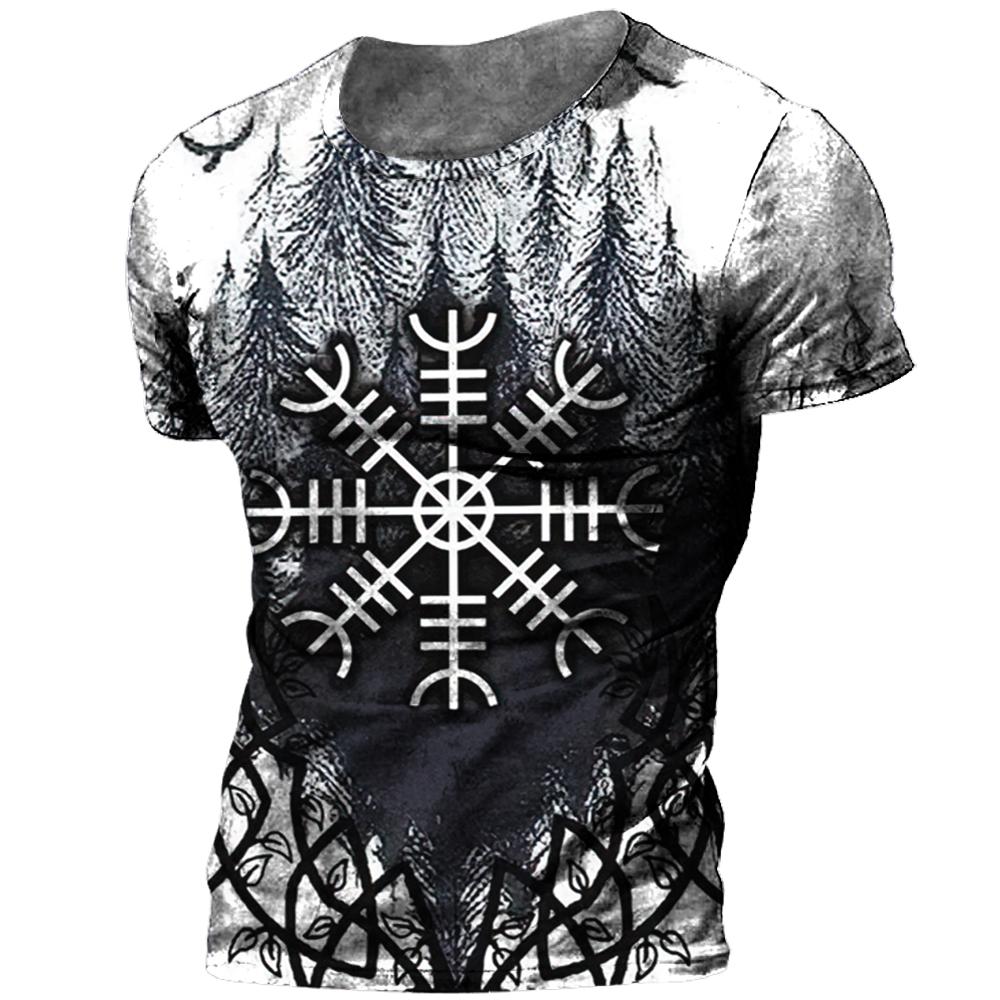 Vintage Viking Tattoo 3D Print Pánske tričko Letné Viking Odin Crew Výstrih Voľný Krátky rukáv Ležérne Topy Tričká Tričká nadmernej veľkosti