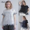 Korean Fashion Summer Women Patchwork Stylish Top O Neck Cotton Polka Dot Mesh Ruffles T-Shirt Short Sleeve Casual Loose Ladies' Tee