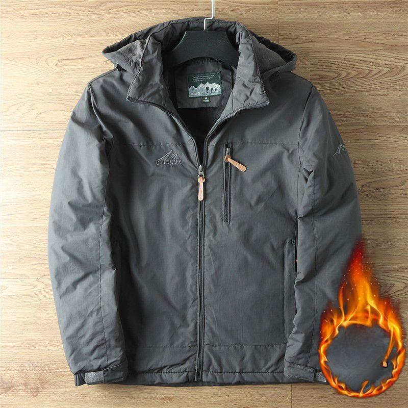 Men's Outdoor Leisure Plus Velvet  Autumn and Winter Thickened Tooling Jacket Windproof and Waterproof Outdoor Mountaineering Suit