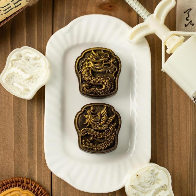Hand Pressed Mooncakes Mold Cookie Stamp Bean Pastes Cake Molds ABS Pastries Dessert Mould for Baking Enthusiasts