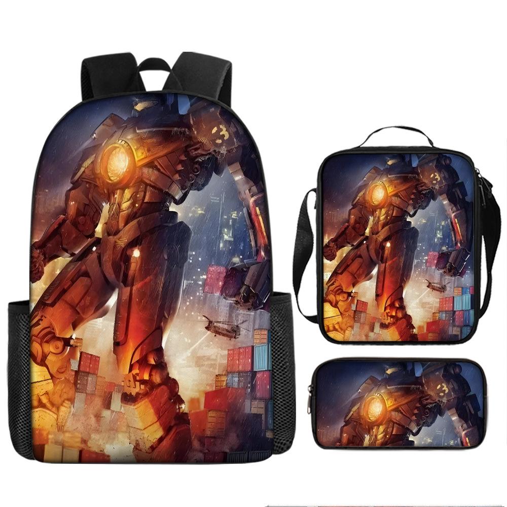 Pacific Rim schoolbag, primary and secondary school students, boys, mecha war, monster backpack, kindergarten burden reduction three-piece set