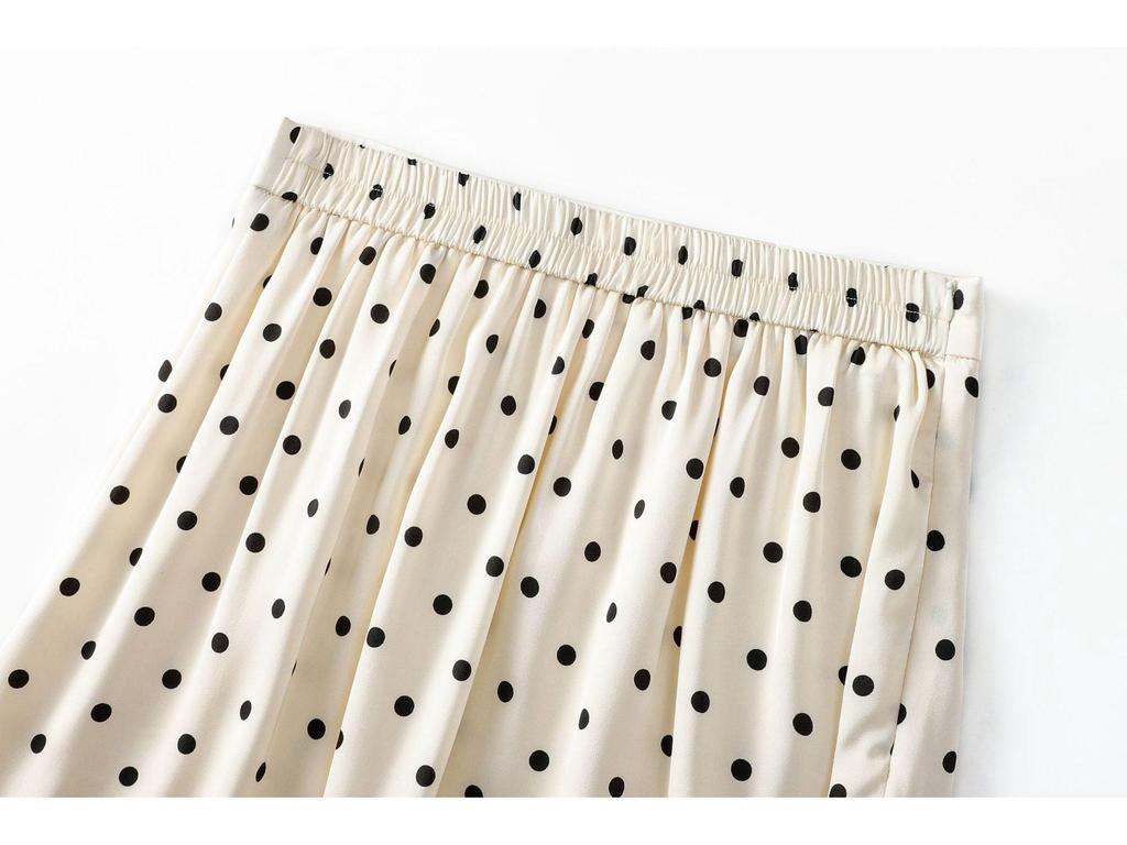 Herbstlicher gepunkteter figurbetonter Midi-Rock mit Seitenschlitz und elastischer Taille