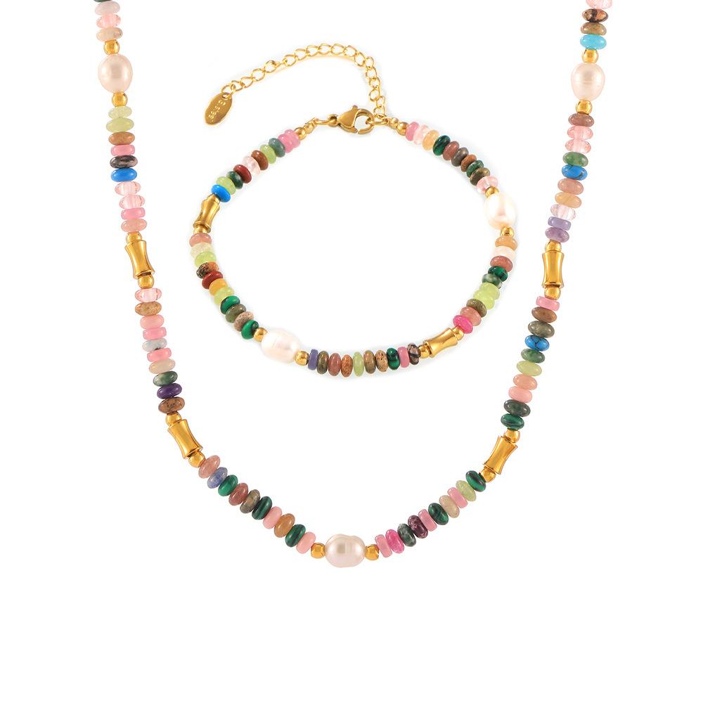 

Стиль Дофамин пресноводный жемчуг натуральный камень бисер ожерелье браслет титановая сталь летний комплект ювелирных изделий