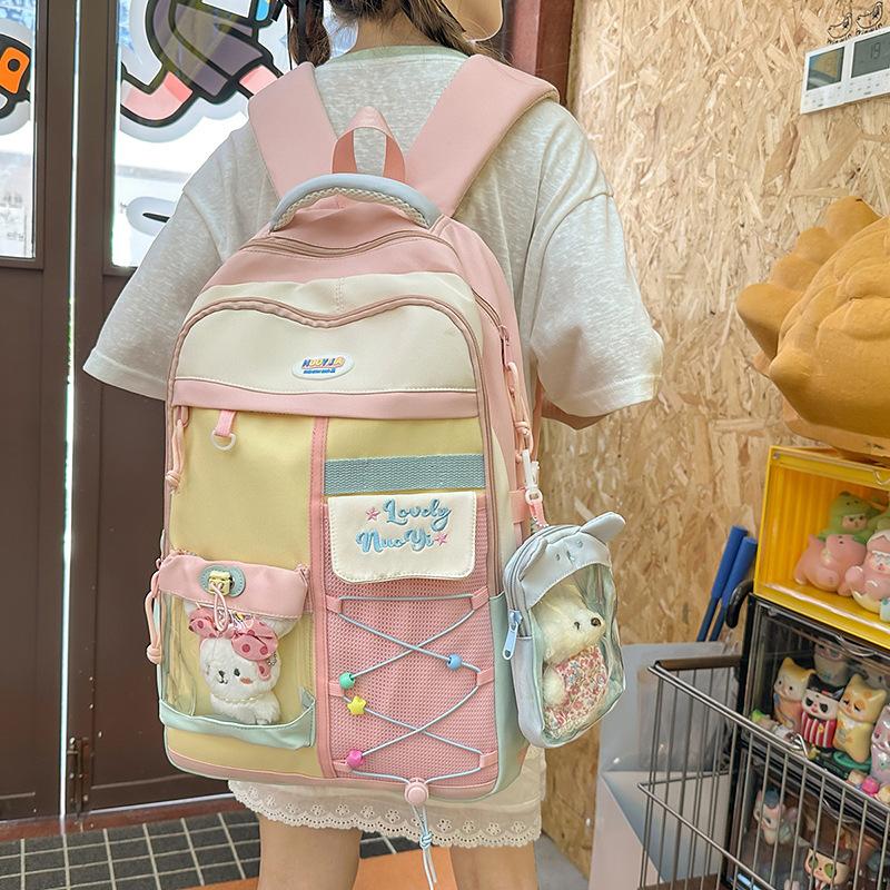Japanese ins new high-value fresh and sweet contrast patchwork backpack junior high and high school students light travel backpack