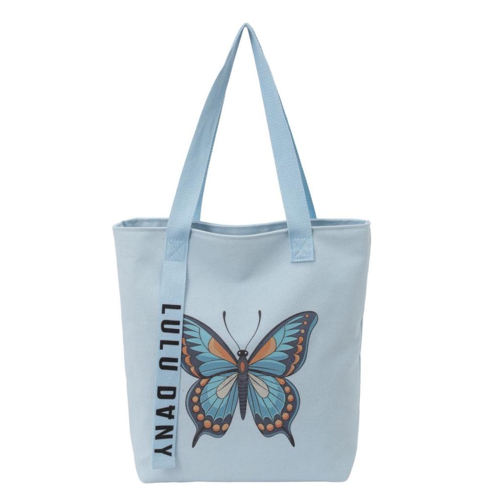 Women's Retro Butterfly Print Canvas Shoulder Bag - Stylish, Artistic, Large Capacity for Beach & Casual Use