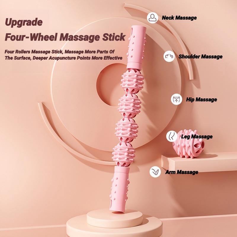 4 Ball Massage Stick Roller for Calf Muscle Cervical Neck Shoulder Back Relaxer Yoga Wolf Teeth Muscles Relaxation Fitness