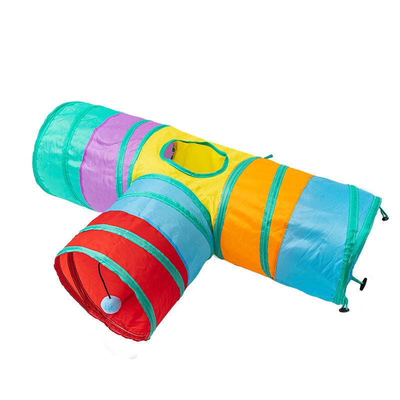 

Rainbow Three-Way Foldable Cat Tunnel & Interactive Teaser Toy
